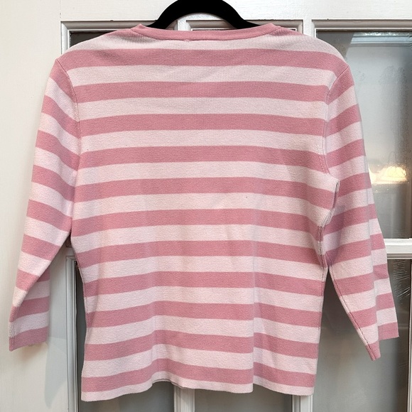 Vintage L.L Bean Dark & Light Pink Stripe Cotton Sweater Top Blouse Size Small S - Picture 4 of 12
